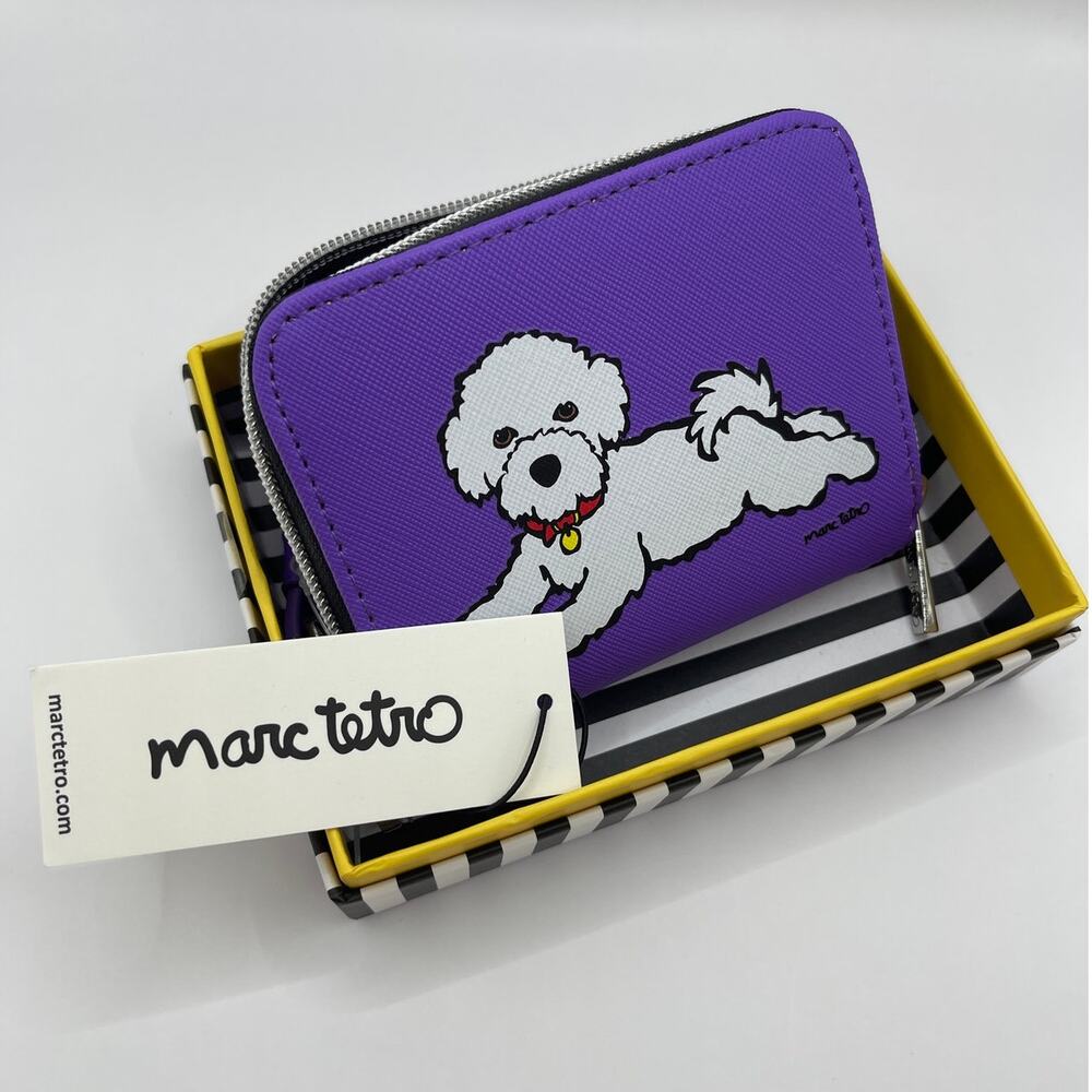 Marc Tetro Wristlet Wallet Bichon Dog Purple NEW Faux Leather Zip Around - Picture 2 of 10